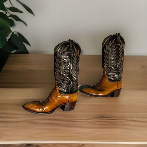 Dan Post Mens Size 7.5 Two Tone Black Brown Leather Western Cowboy Boots main image 9
